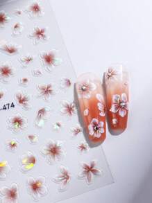 FULL BEAUTY 2片琥珀色花瓣图案棕色花朵美甲贴纸，适用于亚克力指甲，激光效果，带水钻，女士DIY美甲贴花