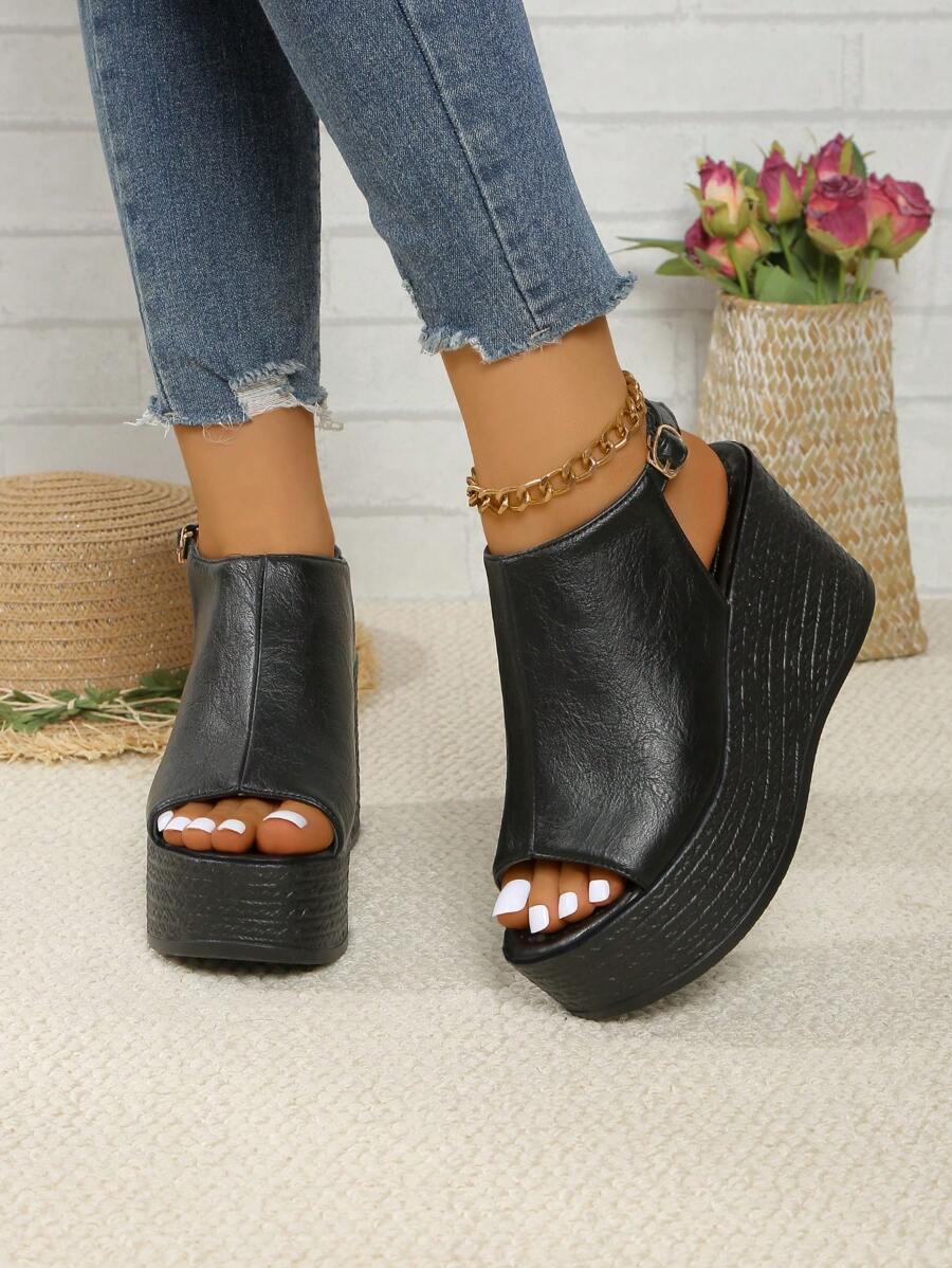 Giày sandal đế cao cho nữ, sandal hở mũi đế dày kiểu dáng thường ngày, sandal quai ngang thoải mái, phù hợp với trang phục mùa xuân hè.