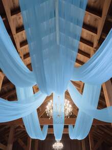 1pc 393 Inch Light Blue Sheer Voile Fabric, Long Solid Color Sheer Curtain, Multipurpose Party Backdrop, Suitable For Wedding Arch, Home Decor, Wedding Arch Curtain Backdrop - Blue - View 4