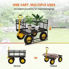 Steel Garden Cart, Heavy Duty 500 Lb Or 1200 Lb Or 900 Lb Or 1400 Lb Capacity, Removable Mesh Sides, Convertible To Flatbed, Utility Metal Cargo Truck With 180° Swivel Handle And 10" Tires Or With 2-In-1 Handle And 13" Tires Or With 2-In-1 Handle And 15" Tires, Great For Garden, Farm, Yard - 1400 Lb Capacity With 2-in-1 Handle and 15" Tire - View 4