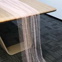 4 Pieces Pearl Table Runner Tulle Fabric Lace Tablecloth For Bridal Shower Birthday Party Wedding Arch Veil Thanksgiving Halloween Christmas Dessert Table Decorations