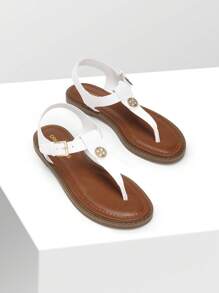 Women T-Strap Flat Thong Sandals Roman Gladiator Flip Flop Sandals Casual Summer Beach Dressy Shoes With Adjustable Back Ankle Strap - 白色 - 查看 5