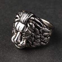 1pc Stainless Steel Lion Ring, Punk Style Thumb/Index Finger Ring For Men, Vintage - Multicolor - View 10