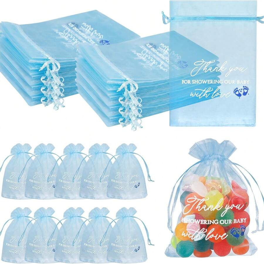 10 piezas/20 piezas Bolsas de regalo transparentes de organza rosa/azul para baby shower, bolsas de favor para baby shower a granel con diseño de cordón y red, tamaño 4x6 pulgadas, para obsequios de fiesta, cosméticos y bolsas de regalo - Multicolor - Ver 1
