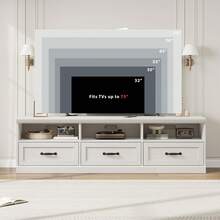 TV Stand For TVs Up To 75 Inches,Mid-Century Modern Entertainment Center With Storage Drawer,70" Media Television Console Table With Open Shelves,Wood Media Console TV Cabinet For Living Room - White - View 3