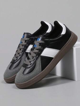 男士 4 季复古德式休闲鞋，轻质软底，圆头系带，平底运动鞋，加大码至 46