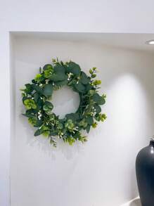 1pc Artificial Flower Wreath, Spring Green Floral Garland With Leaves, Home Decoration Wreath For Wall, Door, Gate - Fake Plant Wreath - Green - View 12