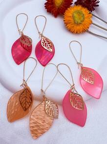 6pcs Acrylic Multi-Layer Hollow Leaf Shape Drop Earrings