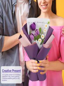 1 Conjunto Kit de Crochê de Buquê de Flores para Iniciantes, DIY Tricô de Lã, Material do Buquê de Rosas, Tulipas, Girassóis com Acessórios Básicos e Tutoriais, Presente Ideal para Férias