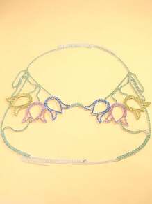 STONEFANS 1 件彩色玫瑰花朵胸罩链，性感身体链项链，带水晶石，适合夜总会