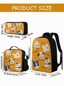 1套定制名字背包3件套，3件套包括（定制背包，定制午餐袋，定制铅笔盒），卡通动物印花3件套，适合旅行，学校，工作，牛津材料，防缩水和可拉伸 - 彩色 - 查看 3