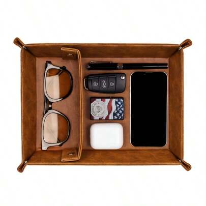 复古仿皮收纳托盘 - 多功能收纳，可存放珠宝、手表、钥匙等 - 情人节、感恩节、阳光旅行的完美礼物