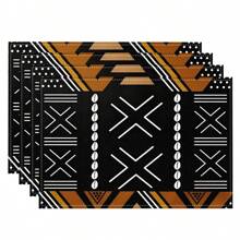 1pc/4pcs/6pcs African Pattern Linen Placemats, Geometric Style, Suitable For Dining Table, Spring/Summer Decor, Farmhouse Rustic Washable Tableware Mats, Room Decoration - XYCD022 - View 5