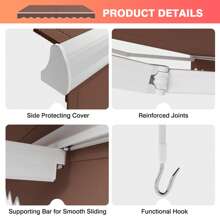 8' X 6.6' Patio Retractable Awning Sunshade Shelter W/Manual Crank Handle - Coffee - View 8