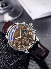 Fashion Men's Fashion Business Watch, Alloy Casual Sporty Quartz Wrist Watch With Leather Strap, Versatile Adult Watch - Multicolor - View 3