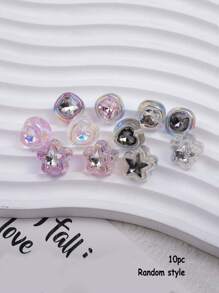10pcs Random Styles Double-Sided Drilled Love Star Acrylic Beads For Jewelry Making DIY Handmade Keyring Material Pen Link Pearls Decorative Accessories - Multicolor - View 9
