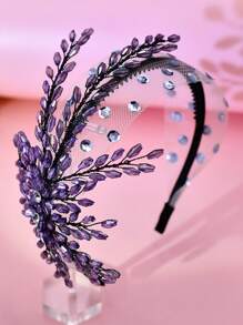 1 Piece Of Women's Fashionable Elegant Purple Crystal Wide Brimmed Headband With Elegant And Unique Leaf Design Beaded Mesh Hair Accessory, Light And Luxurious Wedding Banquet, Holiday Party, Birthday Bridesmaid Gift, Daily Leisure Commuting Accessories.