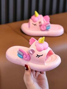 女孩卡通可爱 EVA 软底小马驹室内防滑厚底拖鞋，夏季 - 粉色 - 查看 3