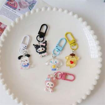 Sanrio Accesorio de llavero transparente con destellos de Hello Kitty de Sanrio de estilo anime, con colgante de personajes de dibujos animados como Cinnamon Dog, Kuromi, Melody, un accesorio de bolso adorable como regalo