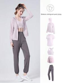 CAMEL Women's Yoga Clothing 5 Piece Suit , Far Action Suit , Sun Protection Spring Outdoor Running Fitness Clothing Professional Gym Sportswear 5 Piece Suit
