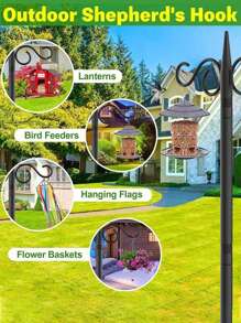 Outdoor Shepherd Hook, 63/73/110inch Metal Hook, Garden Decorative Bird Feeder Hanging Shepherd Hook, Suitable For Garden Hanging Flower Baskets, Bird Nests, Bird Feeder Hanging, Hanging Plant Flower Support, Spring Outdoor Decorations, Seasonal Decorations