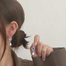 7-częściowy zestaw biżuterii z pereł w kolorze morskim, elegancki styl retro, niebieskie kolczyki z pereł, niebieski naszyjnik z pereł, niebieska bransoletka z pereł - odpowiedni do codziennego noszenia przez kobiety