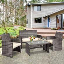 ERGOMASTER  4 PCS Patio Furniture Set PE Rattan Outdoor Wicker Patio Bistro Conversation Set - Grey - View 4
