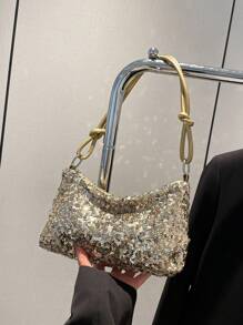 1 件金色新月设计 PVC 闪光斜挎包，适合女士 - 金色 - 查看 2