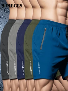 5 paar zomersportshorts voor heren, outdoor casual 3/4 lengte ademend vochtafvoerend hardloopshorts voor in de sportschool