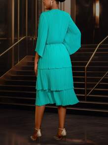 Elegant V-Neck Pearl Chiffon Tired Pleated Dresses Suitable For Party, Birthday, Wedding Guests, Graduation Ceremony, Dinner, Homecoming,Outfit For Date,Party,Wedding Dress,Bridesmaid Dress,Graduation Dress,Wedding Guest - Green - View 5