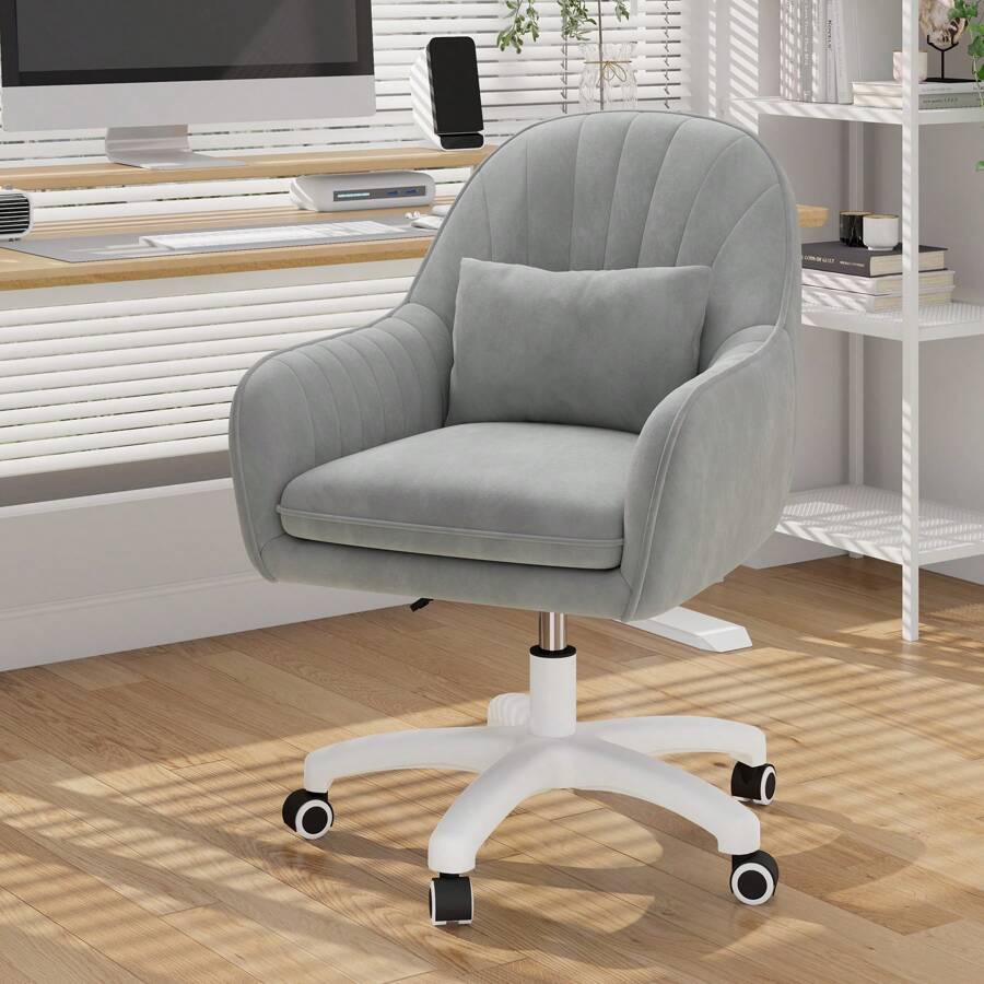Nalupatio Home Office Chair, Velvet Chair With Head Cushion, 360° Rotatable, Height-Adjustable Office Chair, Ergonomic, Make-Up Chair, Swivel Chair, For Study, Bedroom, Load Capacity Up To 150 Kg - Grey - View 1