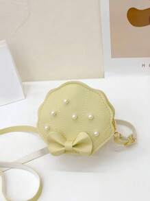 女孩人造珍珠和蝴蝶結裝飾貝殼包迷你 - 淺藍色 - 查看 10