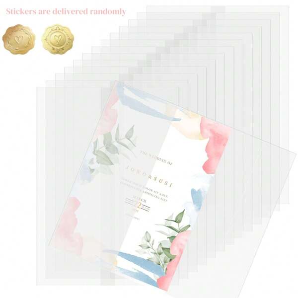 30/50Pack Pre-Folded Vellum Jackets For 5x7 Invitations,With Gold Wax Stickers,Vellum Paper 5x7 Jackets - 115GSM Vellum Wedding Invitations Wraps,Transparent Wedding Invitations Jacket,Gift Card Package