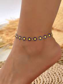 1pc European & American Style Daisy Flower With Pearl Bead Handmade Anklet For Women