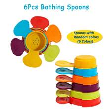 1 Bathtime Fun Pack Baby Rainbow Floating Boats/Bathing Spoons Stacking Bath Toys For Splish Splash Learning & Play Outdoor Swimming Pool Beach Toy Gifts - Multicolor - View 9