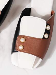 Damen Sommer Flache Perlen Knopf Offene Zehe Sexy Farbblock Sandalen