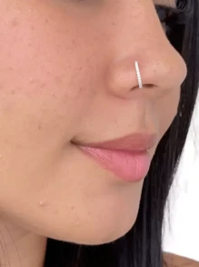 1pc 925 Sterling Silver Nose Ring Shiny Studded Nostril - 銀色 - 查看 1