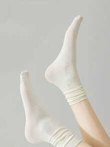 1 para miękkich białych skarpetek do połowy łydki dla kobiet, cienkie i modne skarpetki sportowe, skarpetki do kolan, skarpetki unisex dla par, podwójnie tkane, całoroczne