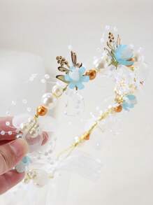 1 件优雅蓝色花冠头饰，仙女/自然风格头饰，适合女婴、儿童日常佩戴 - 彩色 - 查看 2