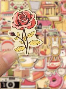 60 件复古可爱简约蝴蝶花朵涂鸦贴纸 DIY 装饰手机、电脑、吉他、水瓶防水贴纸 - 彩色 - 查看 3