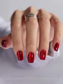 30 piezas Uñas postizas acrílicas cuadradas cortas de color borgoña brillante, con diseño de ojo de gato brillante, adecuadas para mujeres en festivales, casual, vida diaria, decoración de uñas para primavera/verano