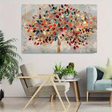 1pc, Canvas Hanging, Framed Decorative Painting, Poster, Wall Art, Tree Of Life Abstract Canvas Art Print - Modern Minimalist Art Decor Style, Bright Multi-Colored Nature Style Wall Decor, Indoor Use For Home Office, Living Room, Bedroom, Dining Room, Restaurant - Unique Gift For Tree Lovers, Great Home Decor For Spring Gifts Birthday Graduation