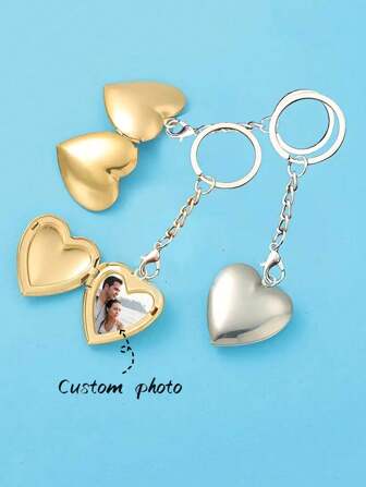1pc Custom Stainless Steel Heart Frame Keychain, Family Gift, Family Photo Storage Box Locket Key Chain, Holiday Gift