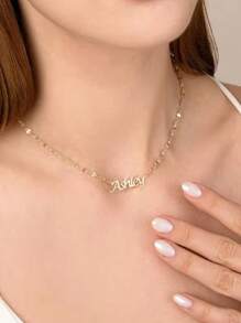 Collar personalizado con nombre en dorado con cadena de forma de labio. Collar con placa con nombre personalizado de acero inoxidable, joyería hecha a mano, regalo de cumpleaños - Dorado - Ver 2