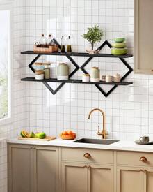 Kệ nổi treo tường, Bộ 2 kệ treo tường, Kệ treo tường 2 tầng, Bộ 2 kệ treo tường, Kệ gắn tường, Cho phòng khách, phòng ngủ, nhà bếp, văn phòng, phòng học, Màu đen TBJ01P2BBTrang trí phòng - màu đen - Xem 7