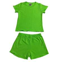 Summer Ribbed Set With FruFru For Girls - Lime Green - View 2