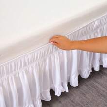1pc Ruffle Hem Dual Elastic Waistband Bed Skirt, Soft Bed Cover, White + White Ruffle Edge Elastic Bed Skirt, Fits Bedroom, Guest Room, Dorm, Hotel Bedding Decoration