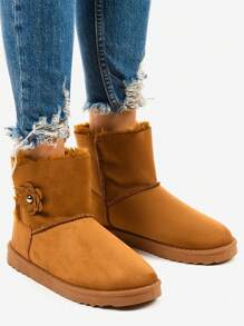Women 3D Floral Decor Simple Flat Ankle Boots, Daily Casual