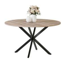AYYDS Retro Industrial Style Round Dining Table - 120cm Wooden Kitchen Table With Striking Black Metal Legs And Natural Walnut Finish, Kitchen & Dining - Black - View 3