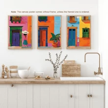 Set de 3 impresiones en lienzo de arte abstracto moderno - Vibrante escena de la calle de México, perfecta para la decoración del hogar y la oficina, póster de pueblo vibrante, decoración para dormitorio universitario, apartamento, regalos para decorar paredes en hotel, hogar, sala de estar, dormitorio, baño y oficina